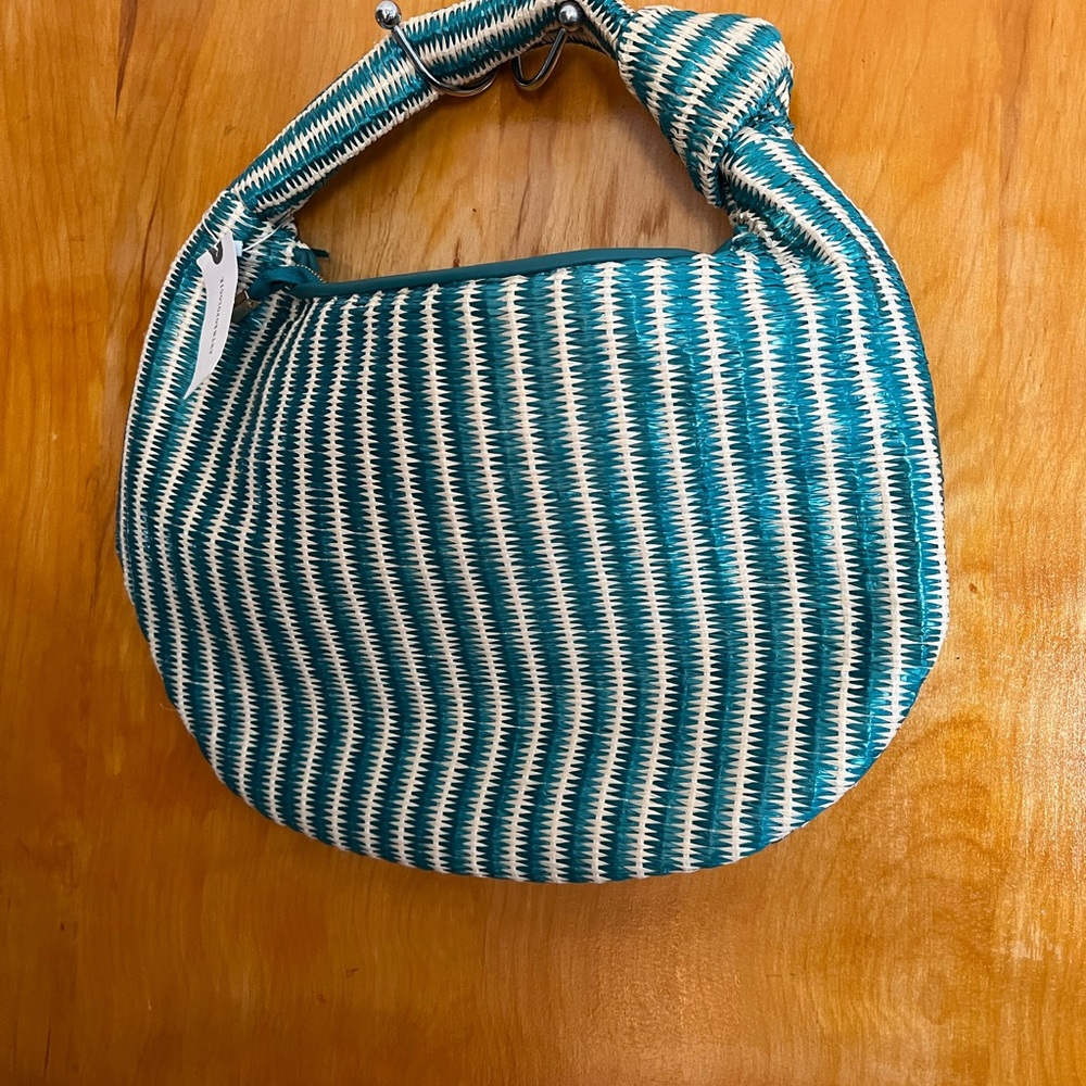 Chic Teal and White Woven Mini Bag